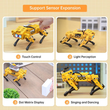 MechDog Robot Dog for Arduino Scratch Python Starter Smart Robot Kit with ESP32 AI Camera, Self Balancing Target Recognition&Tracing Open Source Bionic Quadruped Programming Science Set, Standard Kit